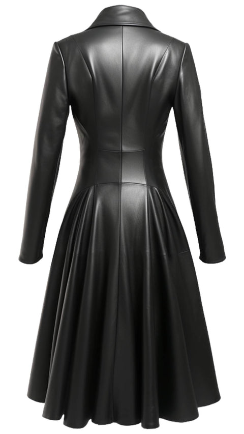 Women Premium Black Leather Long Coat - Long Leather Coat