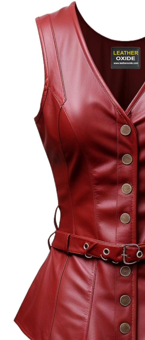 Women Burgundy Leather Vest