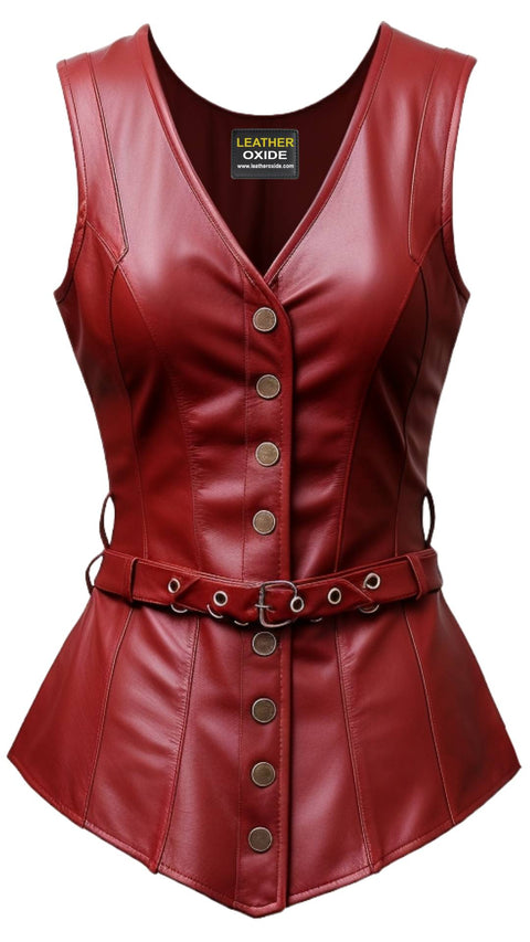 Women Burgundy Leather Vest