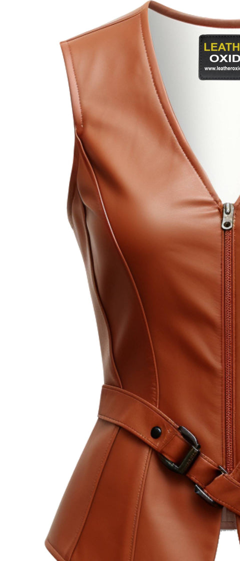 Women Classic Brown Leather Vest