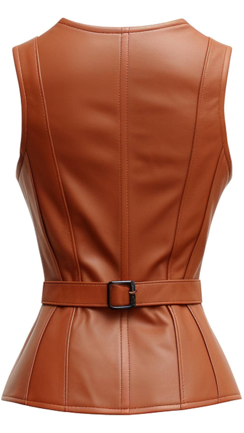Women Classic Brown Leather Vest