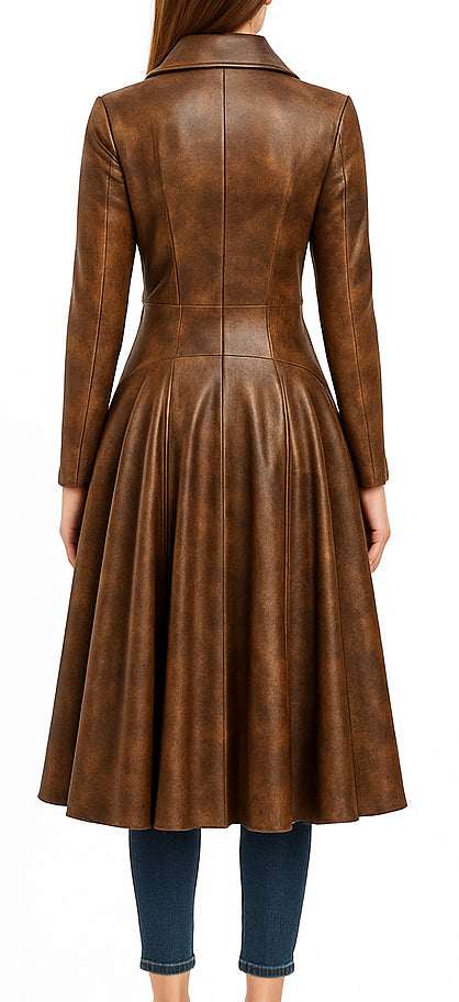 Women Distressed Brown Premium Leather Coat
