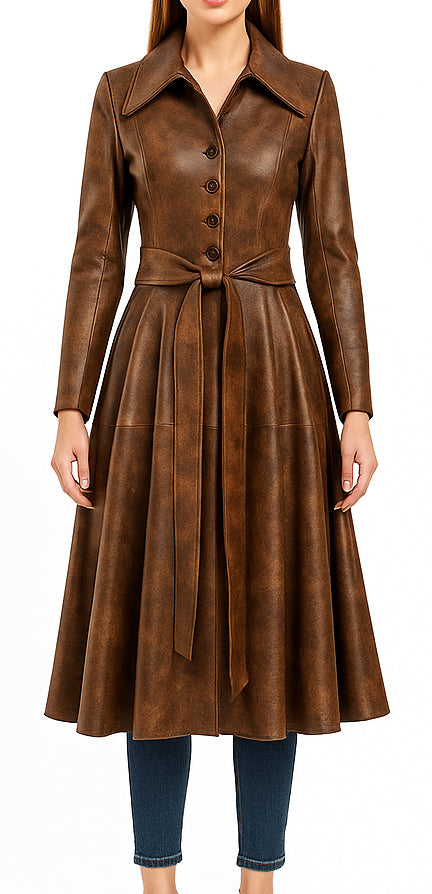 Women Distressed Brown Premium Leather Coat