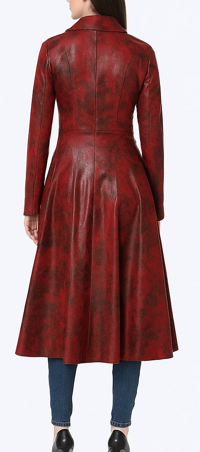 Women Distressed Red Premium Leather Coat