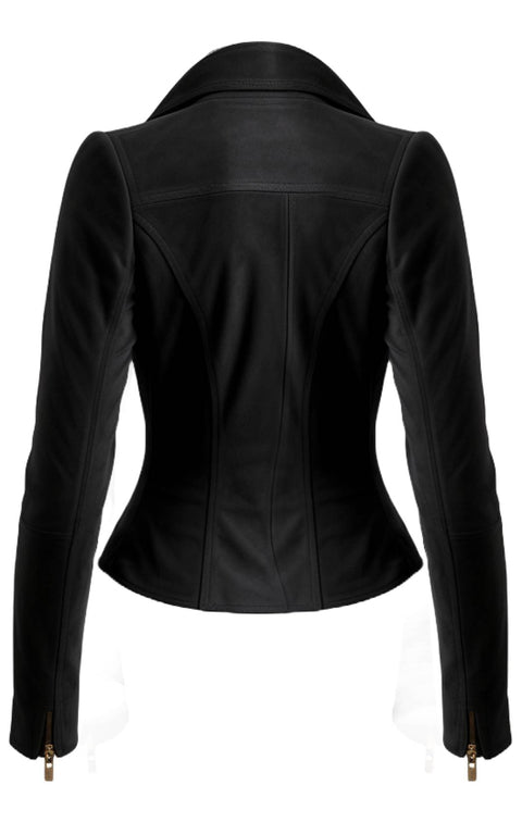 Women Lauren Black Suede Asymmetrical Designer Leather Jacket