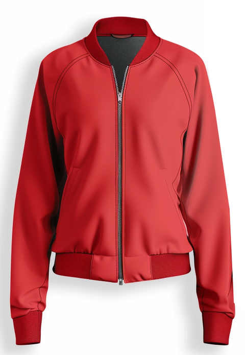 Women Red Cotton Bomber Jacket