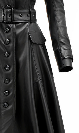 Women Rock Black Long Leather Designer Coat