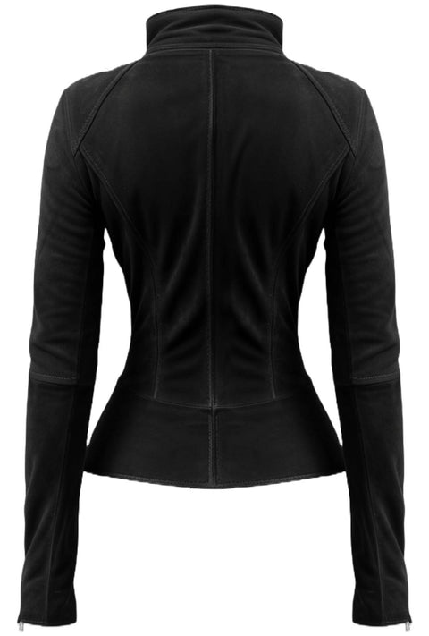 Women Slim fit Black Suede Leather Jacket