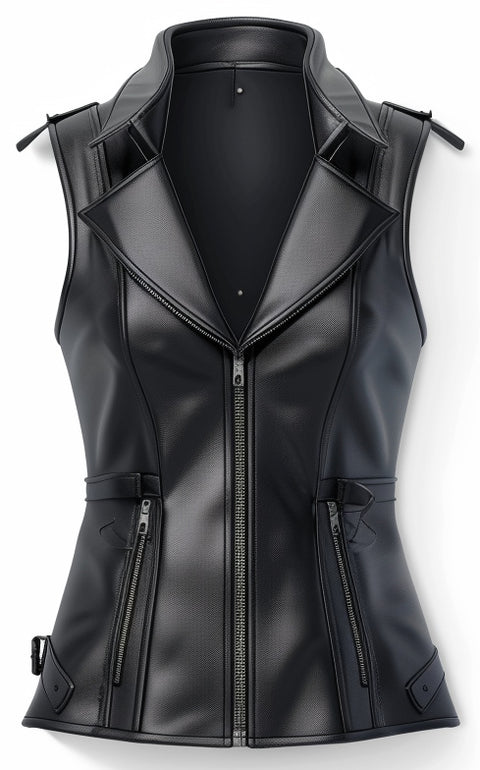 Women Stylish Black Leather Vest