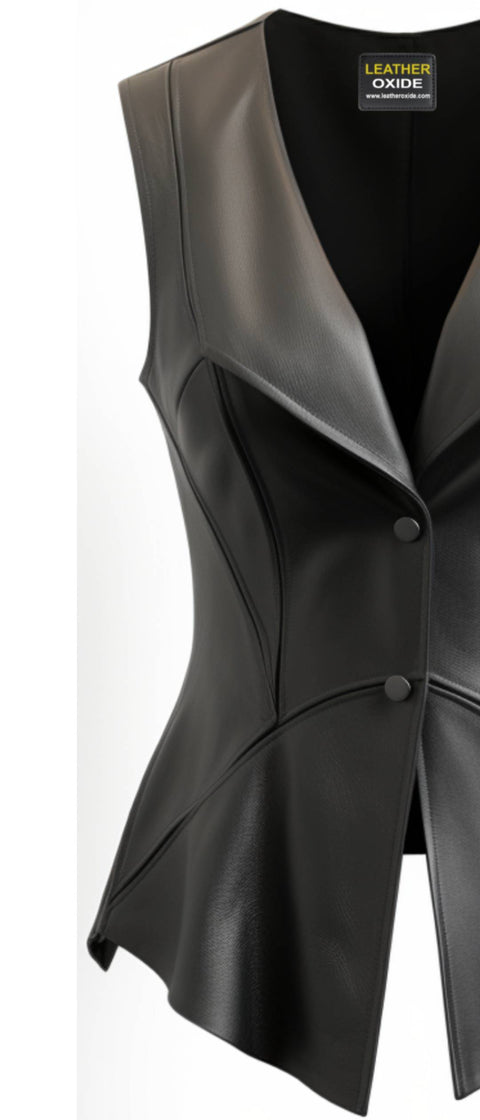 Women Zester black Leather Vest