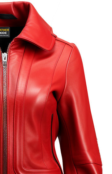 Women Red Bomber Leather Jacket - Leatheroxide