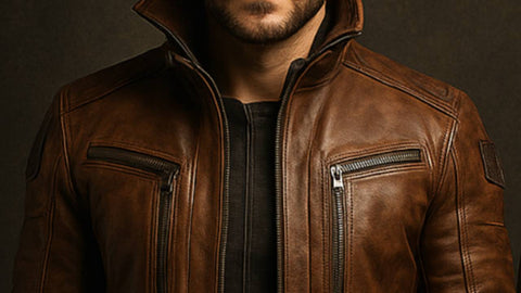 Yahya Leather Brown Long Coat - Men Long Coat Brown