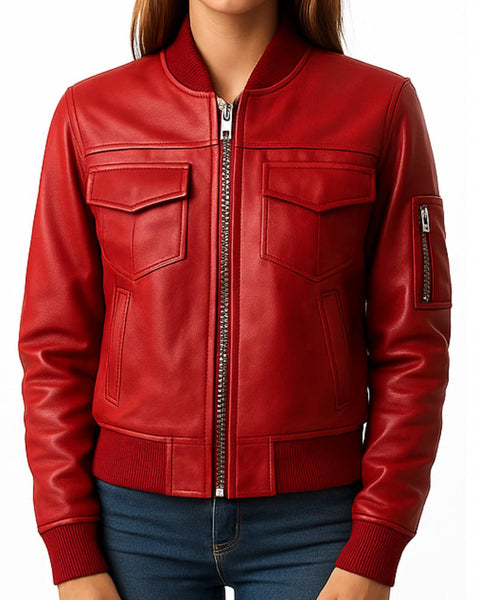 Freya Leather Red Jacket - Women Leather Jacket Red