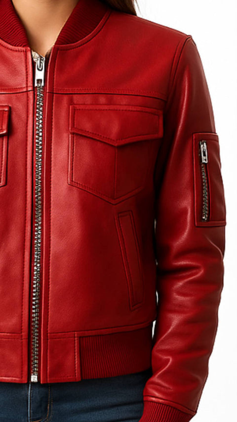 Freya Leather Red Jacket - Women Leather Jacket Red