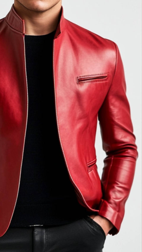 Joshua Red Leather Jacket - Leather Jacket for Men Red