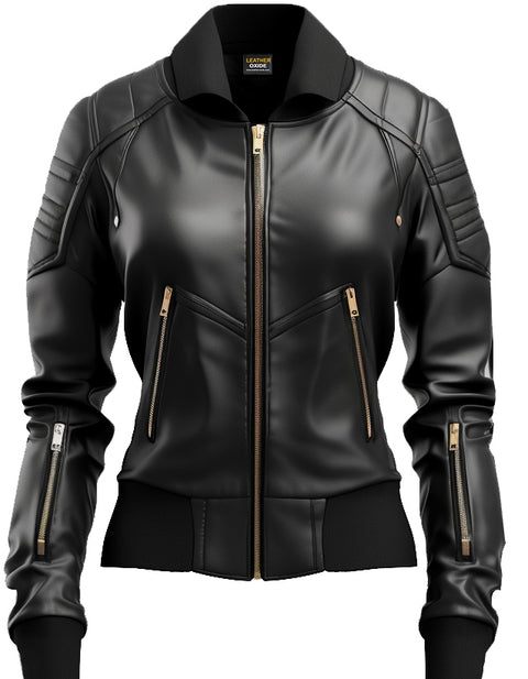 Black Leather Jacket Bomber Style - Leatheroxide