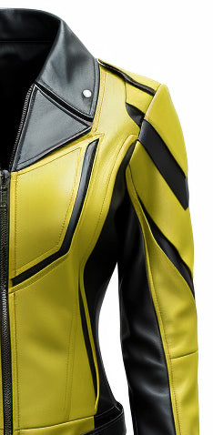 Womens Leather Jacket - Yellow Black Leather Jacket - Leatheroxide