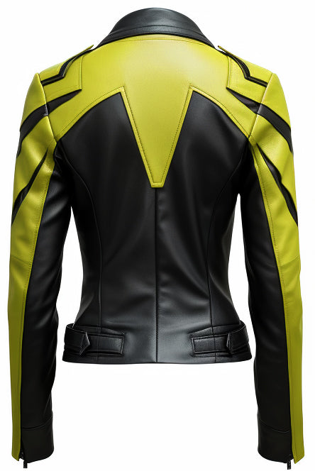 Womens Leather Jacket - Yellow Black Leather Jacket - Leatheroxide