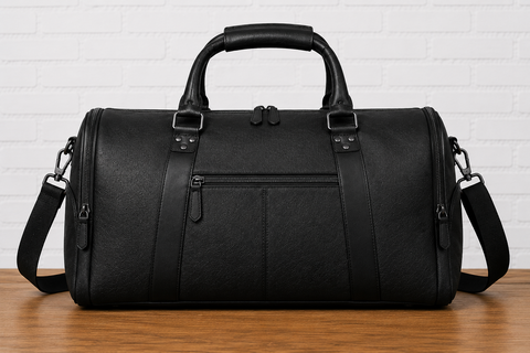 Black Genuine Leather Duffle Bag for Travel, Gym & Weekend Trips fro men and women