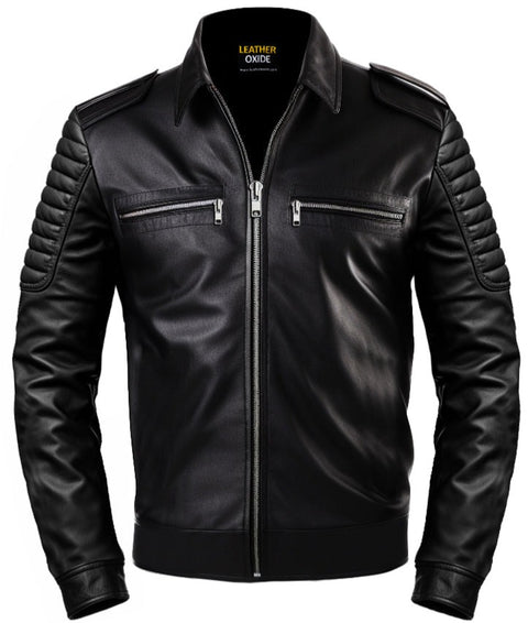 Men Slim-fit Rider Black Leather Flap Pocket Jacket - Leatheroxide