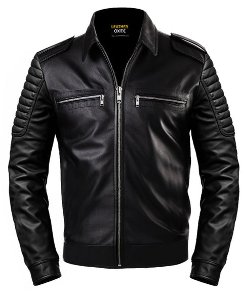 Men Slimfit Style Black Leather Jacket - Leatheroxide