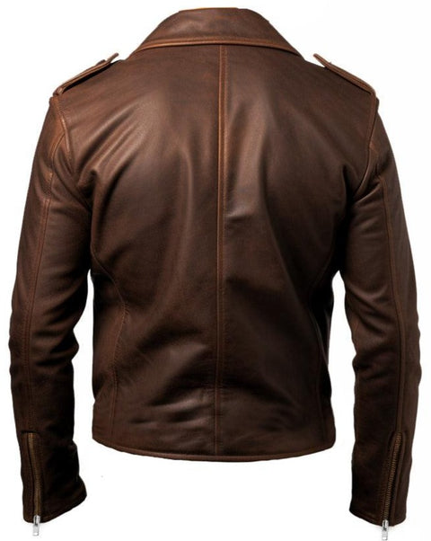 Men Slimfit Rider Brown Leather Jacket - Leatheroxide