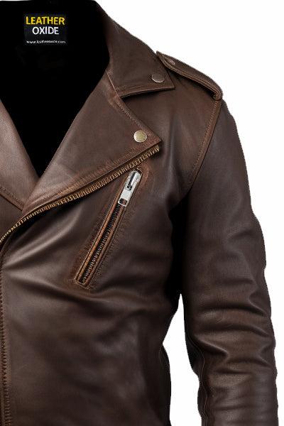 Men Slimfit Rider Brown Leather Jacket - Leatheroxide