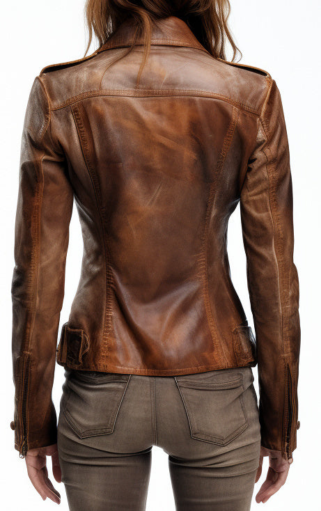 Women Distressed Biker Leather Jacket