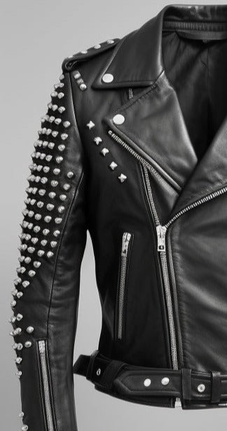 Men Black Leather Jacket - Black Biker Studded Jacket - Leatheroxide