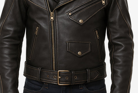 Men Dark Brown Vintage Biker Leather Jacket