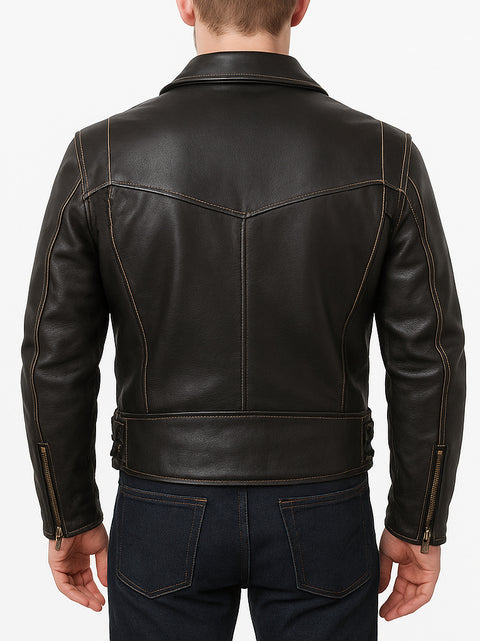 Men Dark Brown Vintage Biker Leather Jacket