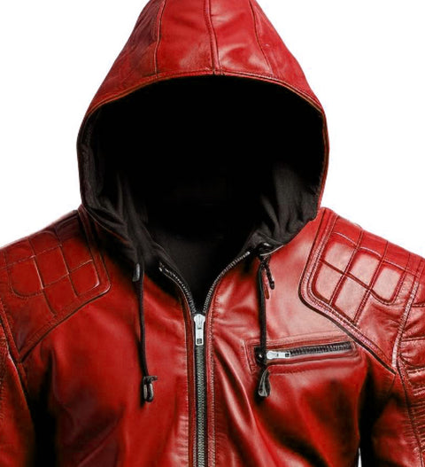 Men Stylish Hooded Leather Jacket