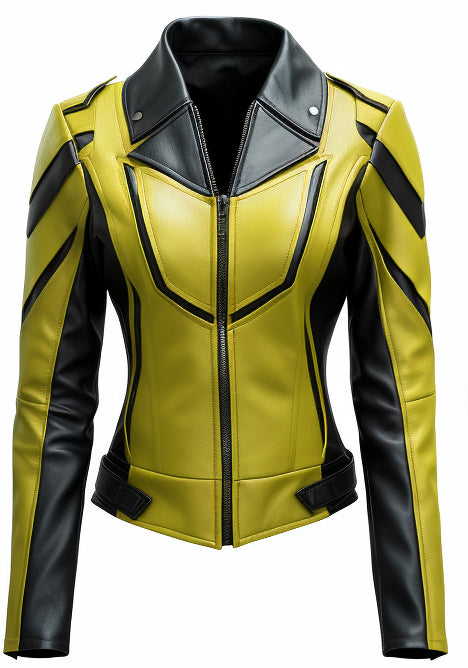 Womens Leather Jacket - Yellow Black Leather Jacket - Leatheroxide