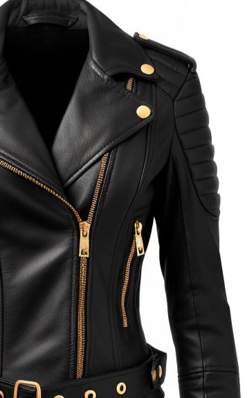 Black Leather Jacket for Women - Biker Leather Jacket - Leatheroxide