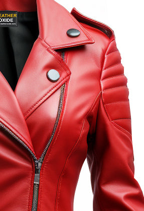 Women Slimfit Red Leather Jacket - Leatheroxide