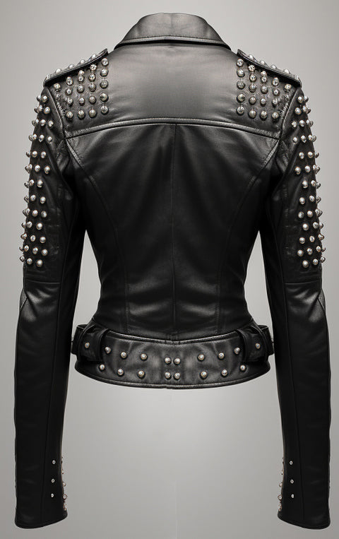 Odette Studs Black Leather Women Jacket - Leatheroxide