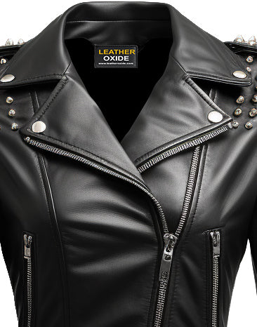 Women Black Biker Slimft Real Leather Jacket - Leatheroxide