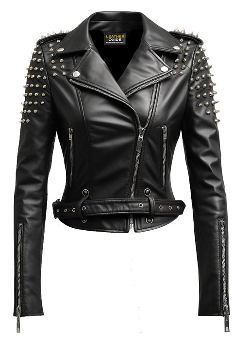 Women Black Biker Slimft Real Leather Jacket - Leatheroxide