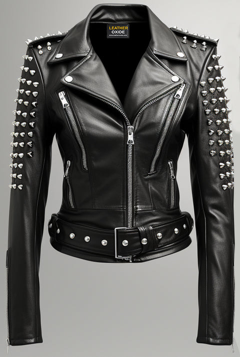 Women Black Biker Real Leather Jacket - Leatheroxide