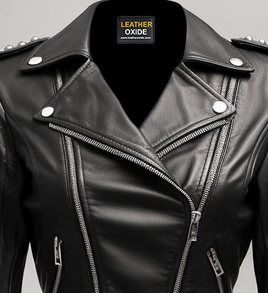 Odette Studs Black Leather Women Jacket - Leatheroxide