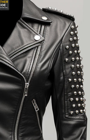 Odette Studs Black Leather Women Jacket - Leatheroxide