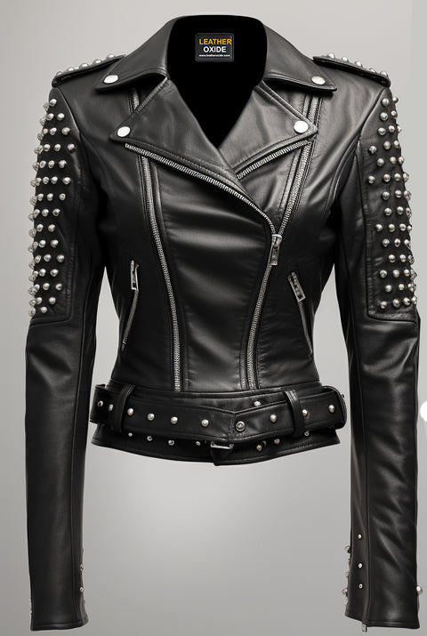 Odette Studs Black Leather Women Jacket - Leatheroxide