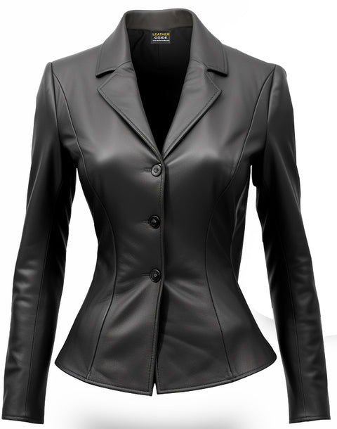 Women Black Leather Blazer - Women Leather Coat - Leatheroxide