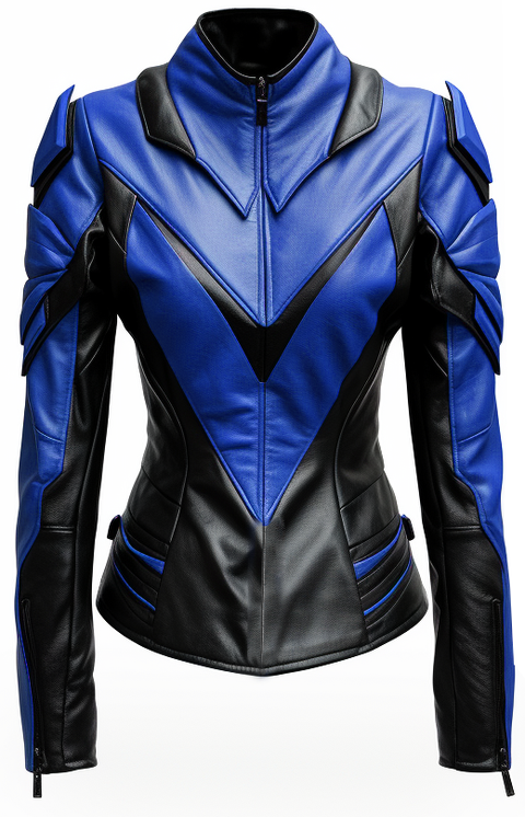 Women Leather Jacket - Blue and Black Faux Leather Jacket - Leatheroxide