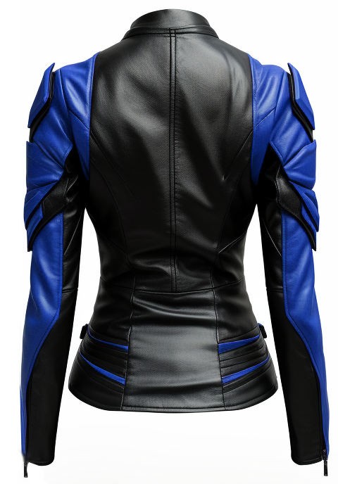 Women Leather Jacket - Blue and Black Faux Leather Jacket - Leatheroxide