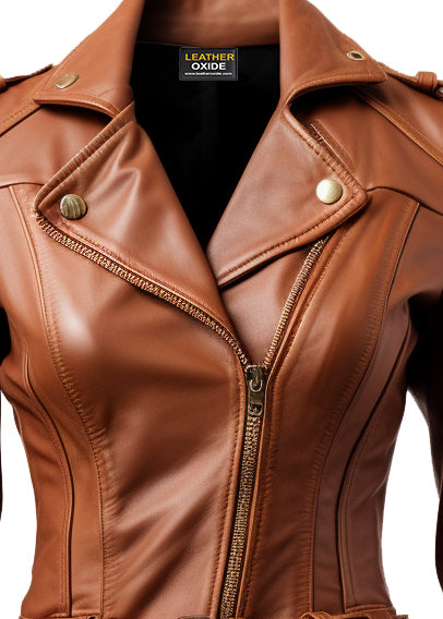 Women Brown Leather Jacket Asymmetrical Biker Style - Leatheroxide