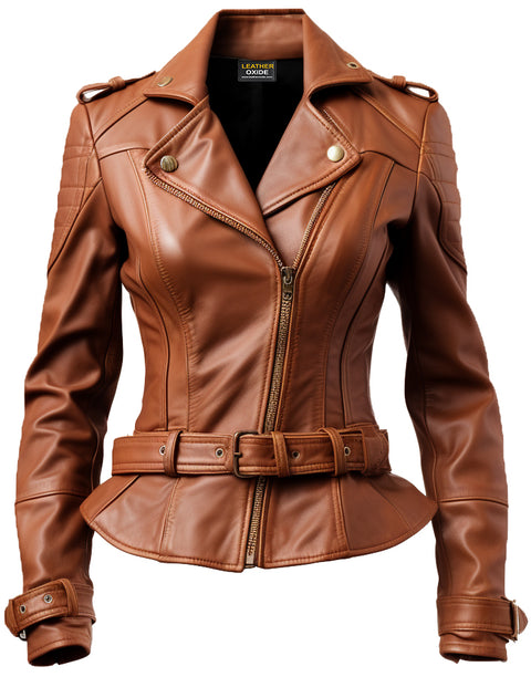 Women Brown Leather Jacket Asymmetrical Biker Style - Leatheroxide