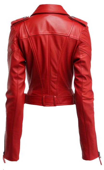 Women Emma Casual Leather Jacket - Red - Leatheroxide