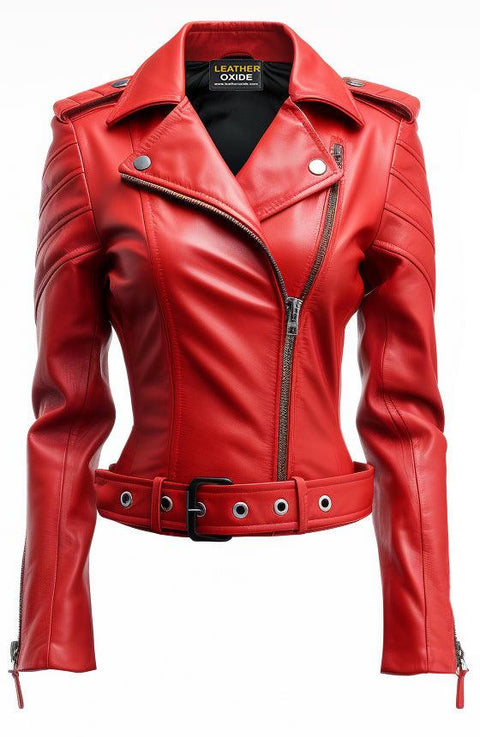 Women Emma Casual Leather Jacket - Red - Leatheroxide