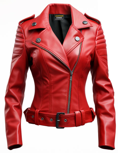 Women Slimfit Red Leather Jacket - Leatheroxide